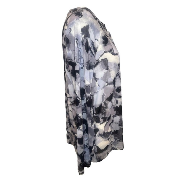 LOGO Layers Lori Goldstein Womens BLACK GRAY Watercolor Print Mesh Cardigan Sz L - Picture 5 of 11